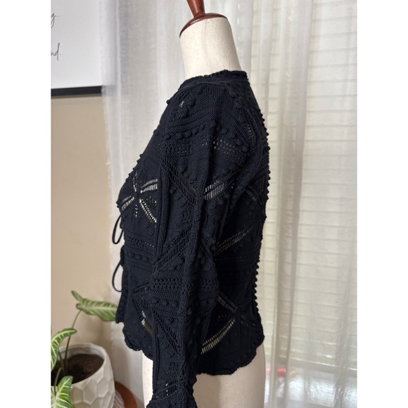Rebecca Taylor Ribbon Tie Crochet Cardigan Black Size Medium - Picture 3 of 7